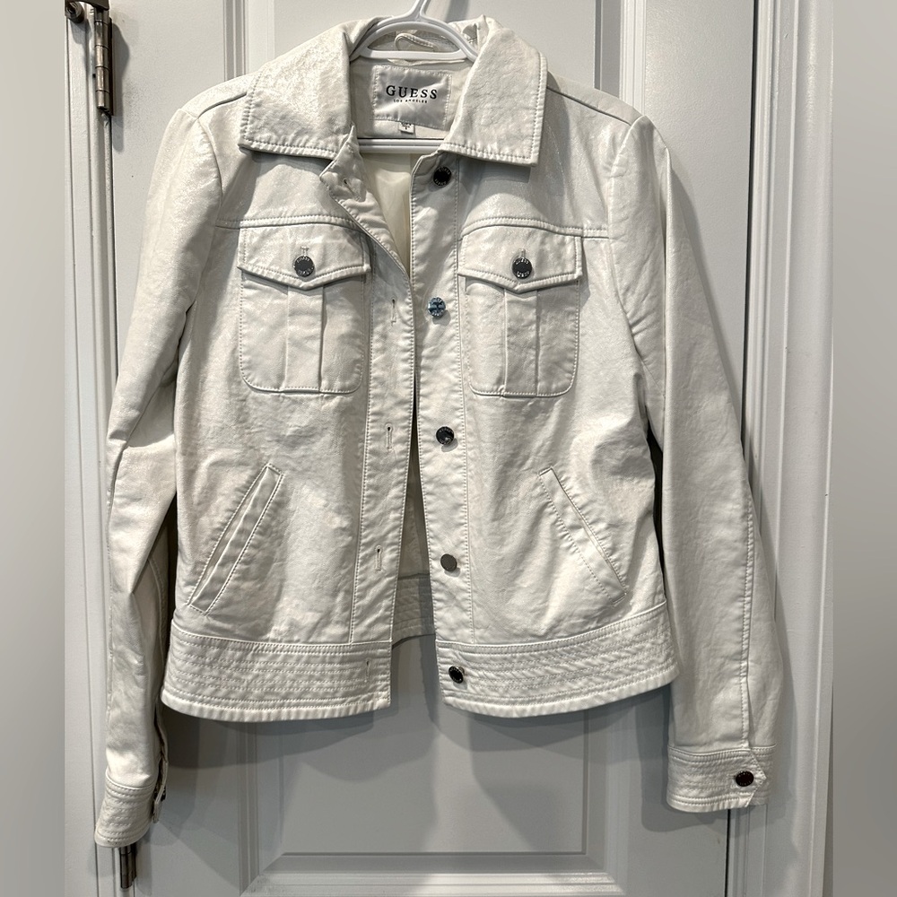 Guess White Faux Leather Jacket, Size S